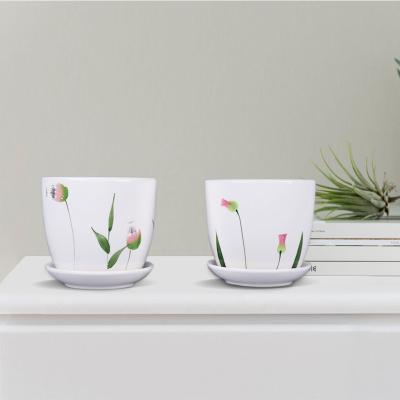 China 6pcs/box Nordic Modern Minimalist Ceramic Plant Pots Glazed Indoor Decorative With Tray Logo Flower Pot Custom Sizes for sale