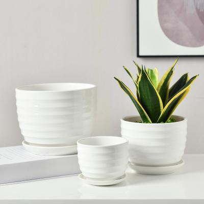 China Minimalist OEM 3Set Moden Succulent Flower White Ceramic Flower Pot Planters for sale