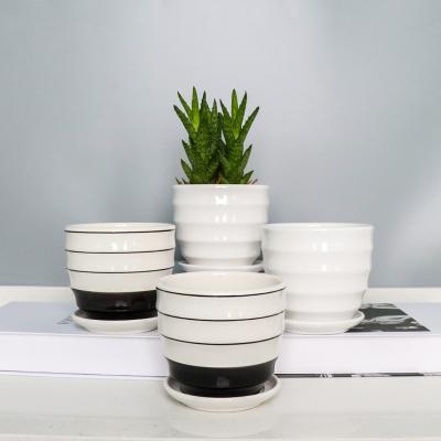 China Small Round Minimalist 3st/box Ceramic Succulent Pot Elegant Unique White Clay Ceramic Table Succulent Flower Pot for sale