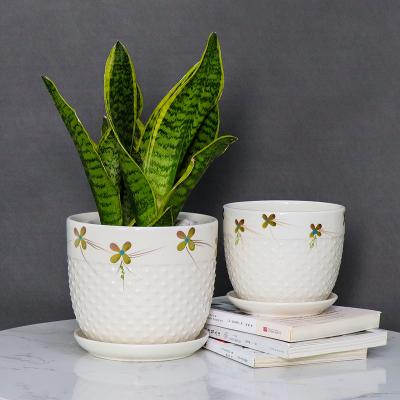 China OEM 3set Traditional Flower Pattern Printing Design Glazed Ceramic Flowerpot for sale