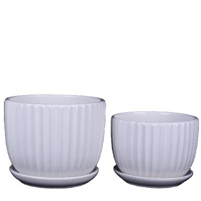 China Chinese Style Home and Garden White Marble Grain Cylinder Ceramic Flowerpot, Flower Plant Pot, Planter with Gold Saucer in Any Shape and Size for sale