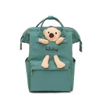 China 2022 waterproof new plush toy bear girl backpack cute nylon green large capacity mom waterproof bag for travel and running for sale