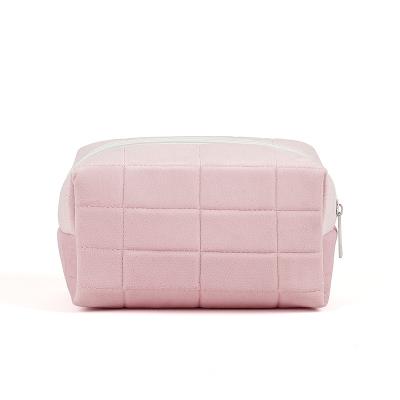 China Fashion Large Capacity Flannel Cute Portable Multifunctional Material Pink Customizable Travel Makeup Wash Bag for sale