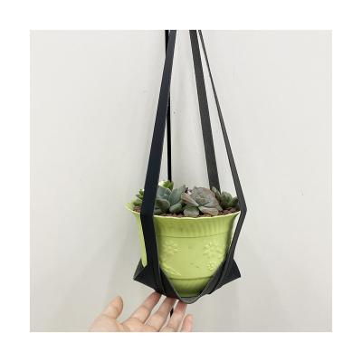 China Baske Hanging Potted Succulent Wedding Home Decor Flowerpot Clamp PU Plant Cover Flowerpot Stand Leather Plants Modern Leather Cactus for sale