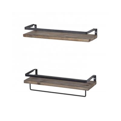 China Foldable Kitchen and Bathroom Set of 2 Rustic Wood Storage Wall Mounted Towel Rack Floating Shelves quantity for sale