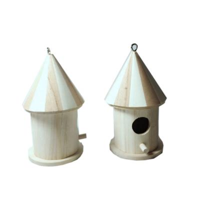 China Viable Unfinished Bird House Outdoor Hanging Nesting Bird Cage Wooden Round for sale