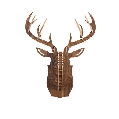 China European Christmas Art Ornament 3D Jigsaw Puzzle Sculpture Animal Ornament Pattern Wooden Deer Head Wall Decor for sale