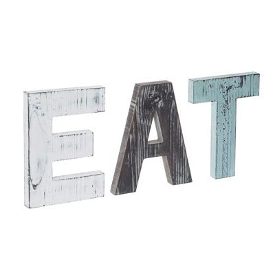 China Rustic American Style EAT Wall Mounted Wooden Letter Block Sign Wood Sign For Kitchen Cafe Bar Decoration for sale