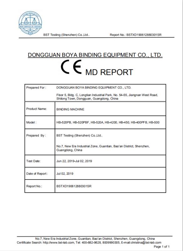 CE - Dongguan BOYA Binding Equipment Co., Ltd.