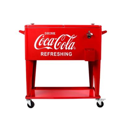 China Patio Wine Ice Chest Insulated Rolling Cooler Box On Wheels Iron Beer Cooler Portable Rolling Cart With Large Storage Space for sale