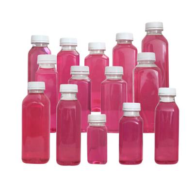 China Tamper Proof Cap Wholesale 5 Ounce 8 Ounce 12 Ounce Clear Square Empty 16 Ounce Juice Beverages PET Plastic Bottles for sale