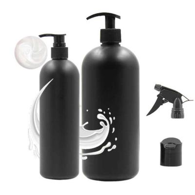 China Wholesale Custom Cosmetic 500ml 1000ml 1 Liter Empty Bottles HDPE Matte Black Cosmetic Packaging Shampoo Plastic Pump Bottle for sale