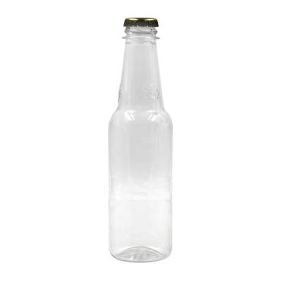 China 100% 280ml Blank Material 280ml Long Neck Pet Plastic Beer Bottle With Metal Cap for sale