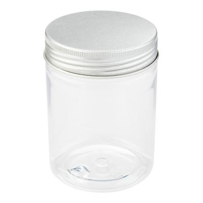 China 100% 500ml Virgin Material 8 Mouth 8 Ounce Wide Clear Food Plastic Jar With Aluminum Lid for sale