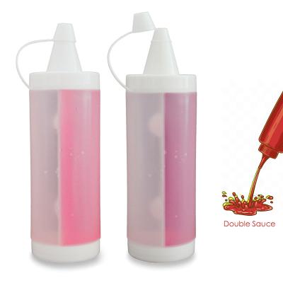 China Ketchup Unique Barbecue Sauce Bottle 350ml Packing Food Hot Sauce Plastic Bottle With Double Sauce Mouth for sale