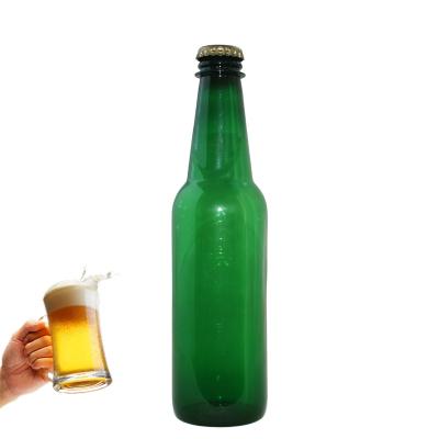 China Wholesale Custom Plastic Beverage Wine Bottle Packaging 330ml PET Plastic Beer Bottle Empty Clear Green for sale