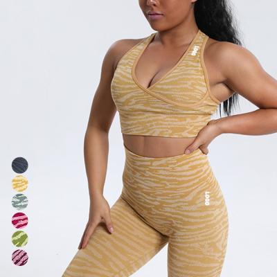 China 2021 Breathable High Quality Custom Logo Yoga Leggings Set High Waisted Workout Stripes Seamless Leggings Set for sale