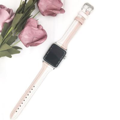 China Custom Leather Smart Apple Watch Band Double Color Small Size Apple Leather Watch Band for sale