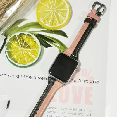 China Custom Leather Smart Apple Watch Band Double Color Small Size Apple Leather Watch Band for sale