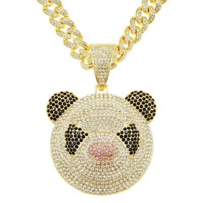 China Hiphop New 3D All Cool Hip Cuban Chain Hop Diamond Panda Pendant Necklace Accessories for sale