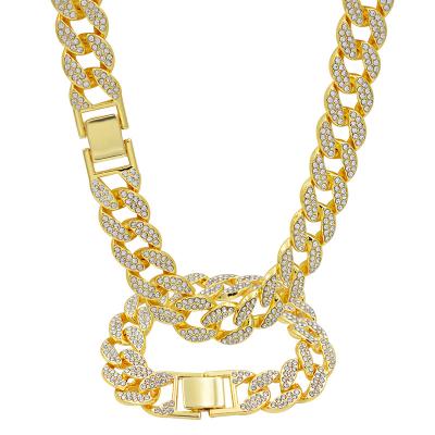 China Men's Full Diamond Cuban Diamond Gold Necklace Hip Hop Jewelry Rap Punk Accessories Hip Hop for sale