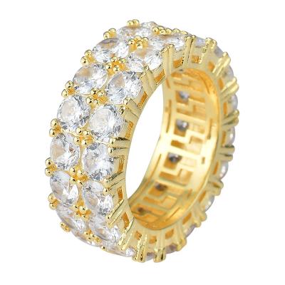 China Popular Hip-hop Ring Electroplating Men's Hip-Hop Double Row Zircon Micro-set Zircon Jewelry for sale