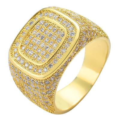 China Wholesale Hiphop New Gold Plated Micro Set Zircon Rings Hip Hop CZ Hip Hop Men Full Diamond Ring for sale