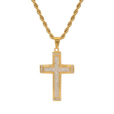 China Custom Made Cross Necklace 18k Gold Plated Prayer Pendant Stainless Steel Religious Cross Pendant Necklace for sale