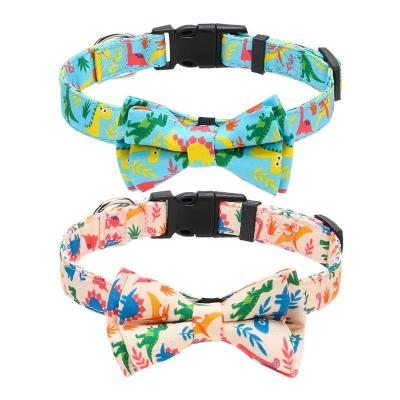 China Personalized Adjustable Dog Collar With Bow, Quick Release Dinosaur Printing Comfortable Soft Dog Collar for sale