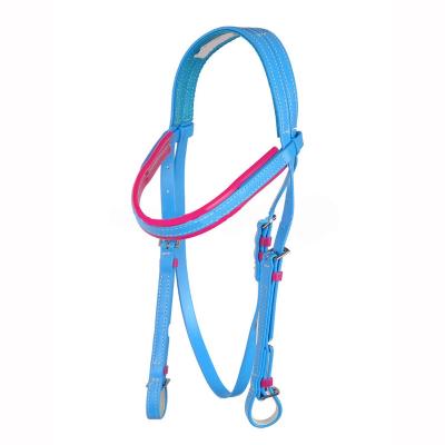 China Eco-friendly Customized Custom Made Forehead Band Adjustable PVC Webbing Horse Products Horse Bridle Blue for sale