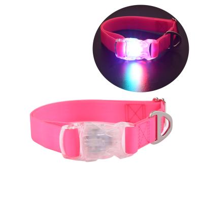 China Viable Christmas Gift Luminous Dog Collar With Light Buckle, Glow In The Dark Light Up Dog Collar Pet, Pink PVC Soft Dog Collar Led for sale