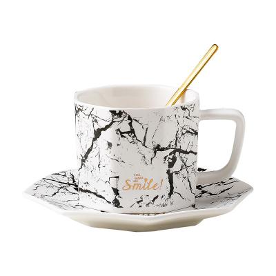 China Viable custom logo drinkware European luxury black white marble ceramic coffee cup and saucer set for sale