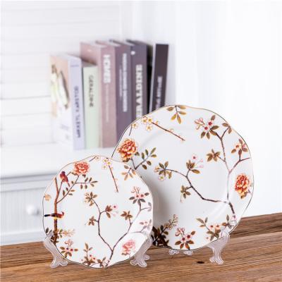 China Viable The Latest Design Elegant Cheap Bulk Irregular Ceramic Floral Ceramic Dinner Plate Dish Set for sale