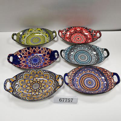 China Moroccan Style Oval Floral Printed Unique Ceramic Dinner Dishes Viable For Restaurant for sale