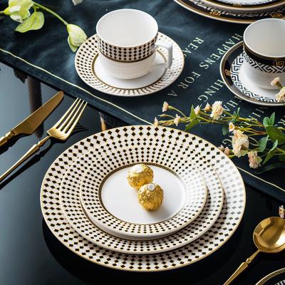 China Exquisited Design Nordic Sustainable Dinnerware Set Coffee Cup Round Steak Pasta Dish Luxury Ceramic Dinner Dish Set For Banquet for sale