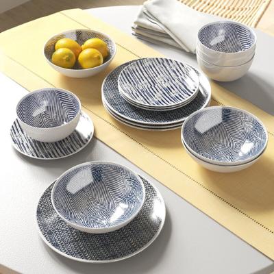 China Sustainable Eco Friendly High Quality Restaurant Used Blue Design Dinnerware Set 16 Pcs Ceramic Dinner Dish Set for sale