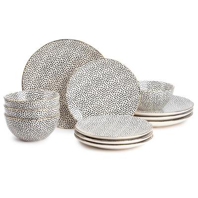 China Viable Unique Design 12 Pcs Tableware Spotted Luxury Ceramic Pasta Dishes Porcelain Soup Bowl Dinner Set for sale