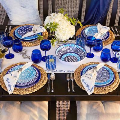 China Viable The Latest Design Middle Eastern Style Porcelain Complete Dinner Set Blue Fancy Ceramic Dinnerware Sets for sale