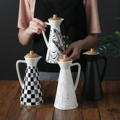 China Stocked black white ceramic home direct kitchen tableware restaurant factory sale salad dressing bottle set for sale