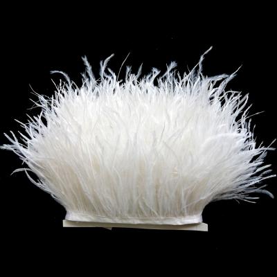 China Fashion Ready to Ship 8-10cm Bleached White Ostrich Feather Trim Lace Trimming Fringe For Pajamas Dress Handbags Shoes Decor for sale