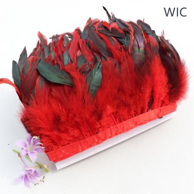 China DIY Charming Coque Schlappen Feather Trim 6-8in Rooster Red Color Rooster Feather Trimming Lace For Clothes Dress for sale