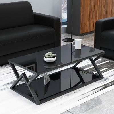 China Fashion modern office coffee table stainless steel tempered glass coffee table modern minimalist reception desk for sale