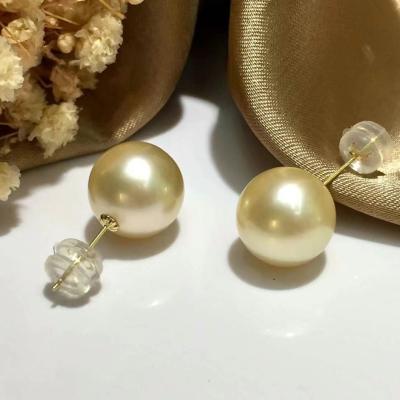 China Luster South Seawater Round Pearls 18K Gold Navigation Pearl Stud Earring TRENDY High Earring 10-11mm Pearl Earrings for sale