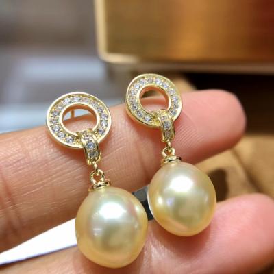 China Gold Earrings 925 Sterling Silver Zircon Drop Earrings Pearls Navigation New 9-10mm Natural Pearl Ocean TRENDY Earrings for sale