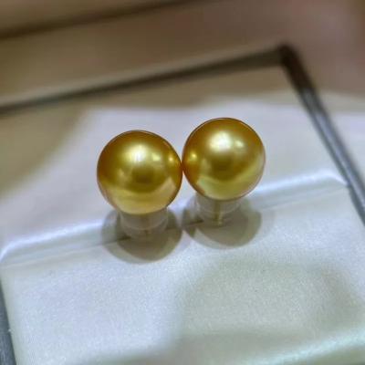 China TRENDY Classic Jewelry 18K Gold 10-11mm Tahitian Fine Sailing Natural-Ocean Round Black Pearls Stud Earring Women for sale