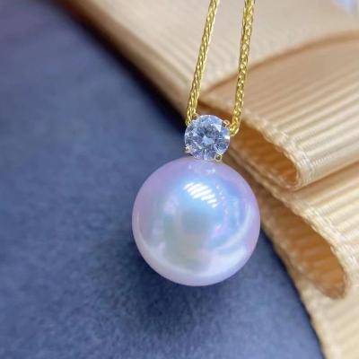 China Jewelry 18K Gold Ocean Pearl Necklace 9mm Round Natural Round White Pearl Necklace Nickel Free Lead Free Shipping For Women for sale