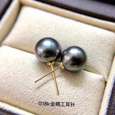 China FASHIONABLE Women Fine Jewelry Navigation Genuine Natural-ocean Pearl Earrings 8-9mm Tahitian Earrings Round Black for sale