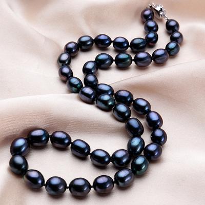 China Freshwater Sailing Necklace Lead Free Nickel Free 925 Sterling Silver Pearl Necklace Jewelry 8-9 Mm Fine Natural Black Pearl Necklace for sale