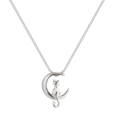 China 2021 Cute Sailing Pendant Necklaces Lead Free Nickel S925 Sterling Silver Cat Pendant Necklace Female Cat Necklace Cute Cat Jewelry for sale