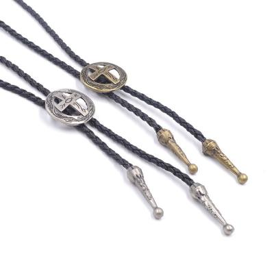 China 2021 Lead Free Shipping Handmade Cross Nickel Free Bolo Tie Necklace Western Cowboy Bolo Tie Cord Cross Necklace Men Jewelry for sale